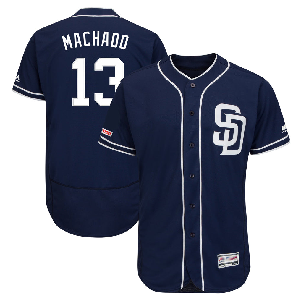 Ldoa S.Diego Padres #13 Manny Machado Player Navy Majestic Patch Flex Base Game Stitched Jerseys