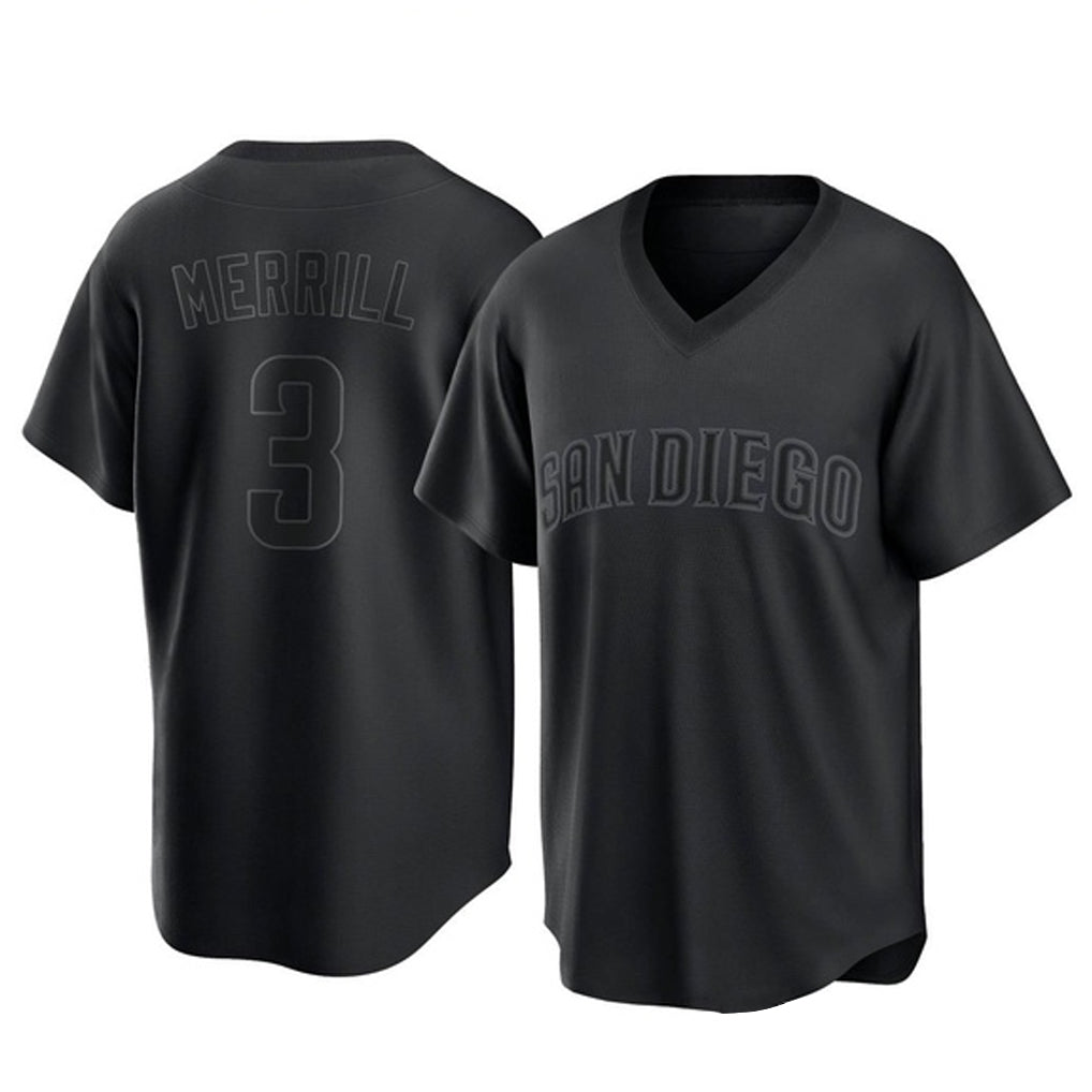 Ldoa S.Diego Padres #3 Jackson Merrill Player Black Pitch Fashion Game T-shirt Stitched Jerseys