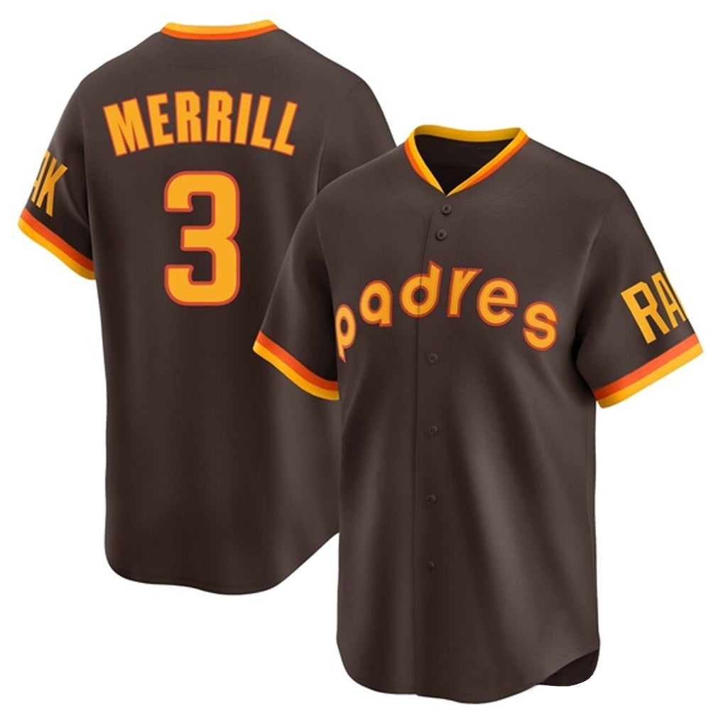 Ldoa S.Diego Padres #3 Jackson Merrill Player Brown Home Cooperstown Collection Replica Game Stitched Jerseys
