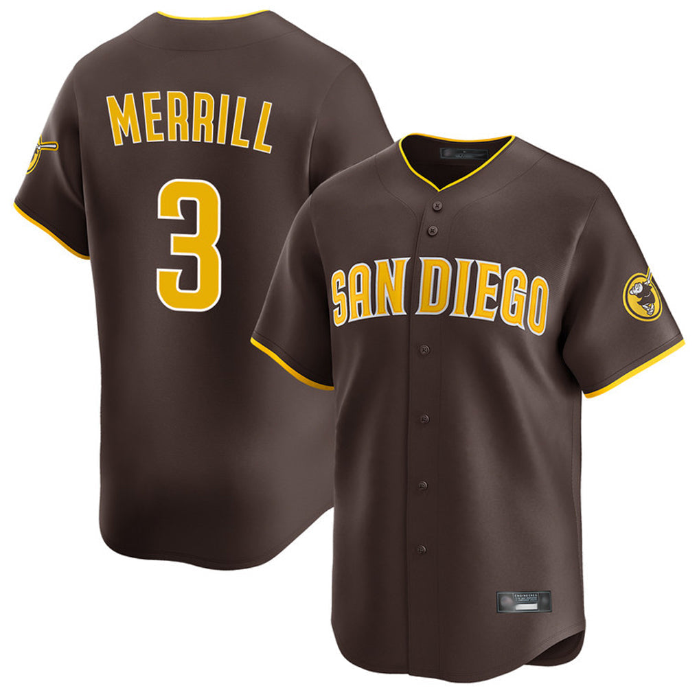 Ldoa S.Diego Padres #3 Jackson Merrill Player Brown Home Limited Stitched Jerseys