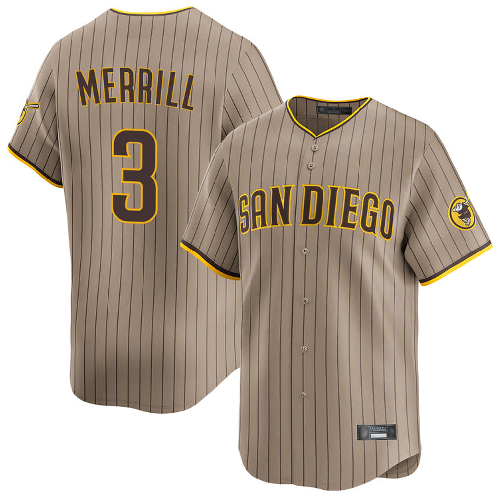 Ldoa S.Diego Padres #3 Jackson Merrill Player Khaki Home Limited Stitched Jerseys