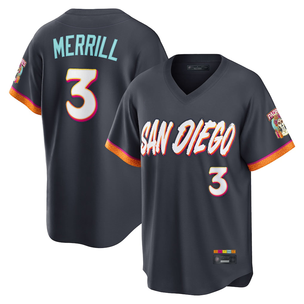 Ldoa S.Diego Padres #3 Jackson Merrill Player Obsidian 2026 City Connect Home Limited T-shirt Stitched Jerseys