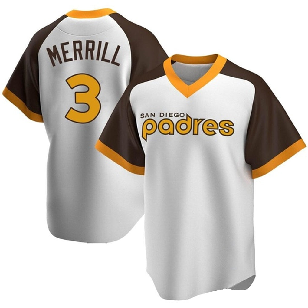 Ldoa S.Diego Padres #3 Jackson Merrill Player White Home Cooperstown Collection Replica Game Stitched Jerseys
