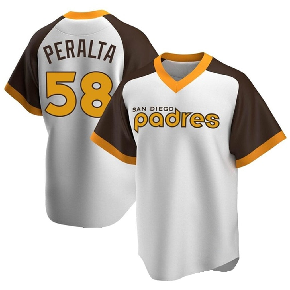 Ldoa S.Diego Padres #58 Wandy Peralta Player White Home Cooperstown Collection Replica Game Stitched Jerseys