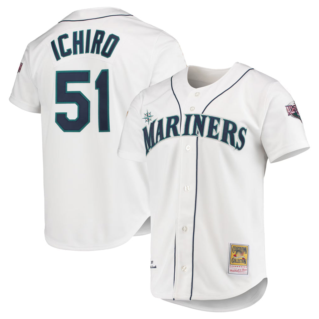 Ldoa S.Mariners #51 Ichiro Suzuki Player White Mitchell & Ness All-Star Game Cooperstown Collection Authentic Limited Stitched Jerseys
