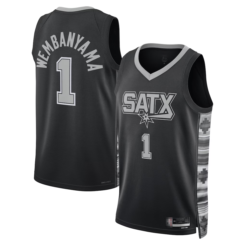 Ldoa SA.Spurs #1 Victor Wembanyama Black Swingman Jerseys - Statement Edition