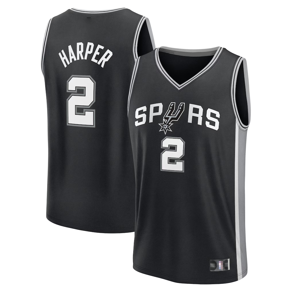 Ldoa SA.Spurs #2 Dylan Harper Fanatics Black 2025 NBA Draft First Round Pick Fast Break Replica Jerseys - Icon Edition