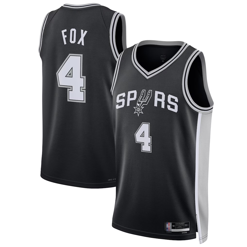 Ldoa SA.Spurs #4 De'Aaron Fox Black Swingman Player Jerseys - Icon Edition