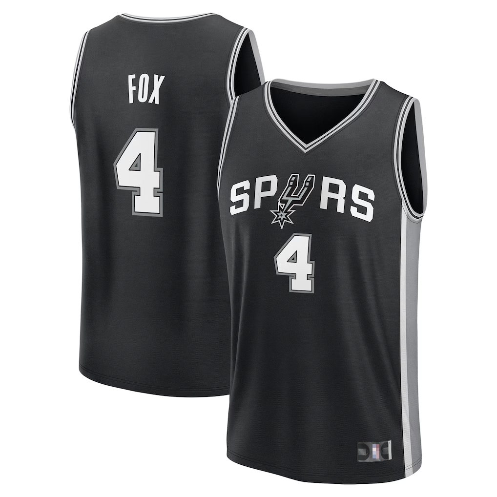 Ldoa SA.Spurs #4 De'Aaron Fox Fanatics Black Fast Break Replica Player Jerseys - Icon Edition