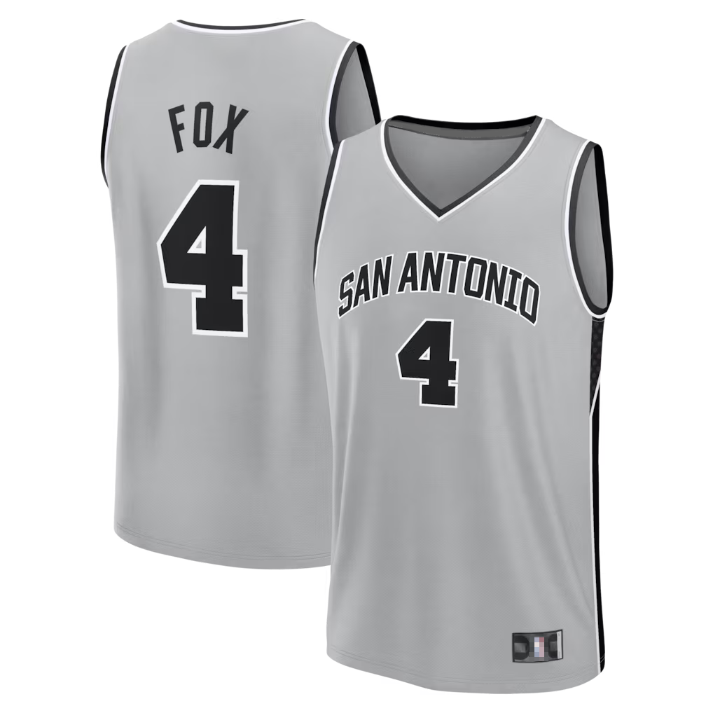 Ldoa SA.Spurs #4 De'Aaron Fox Fanatics Silver Fast Break Jerseys - Statement Edition