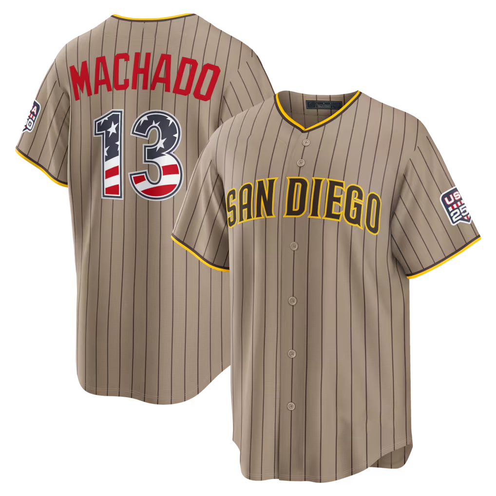 Ldoa SD.Padres #13 Manny Machado Sand USA 250 Fourth of July Alternate Stadium Jersey