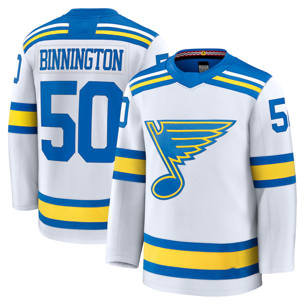 Tuec St.L.Blues #50 Jordan Binnington White Away Premium Player Jerseys