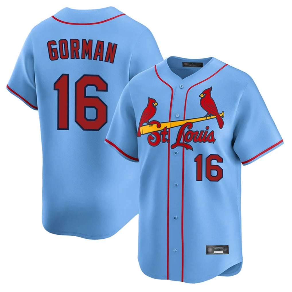 Ldoa St. Louis Cardinals #16 Nolan Gorman Player Light Blue Home Limited Stitched Jerseys