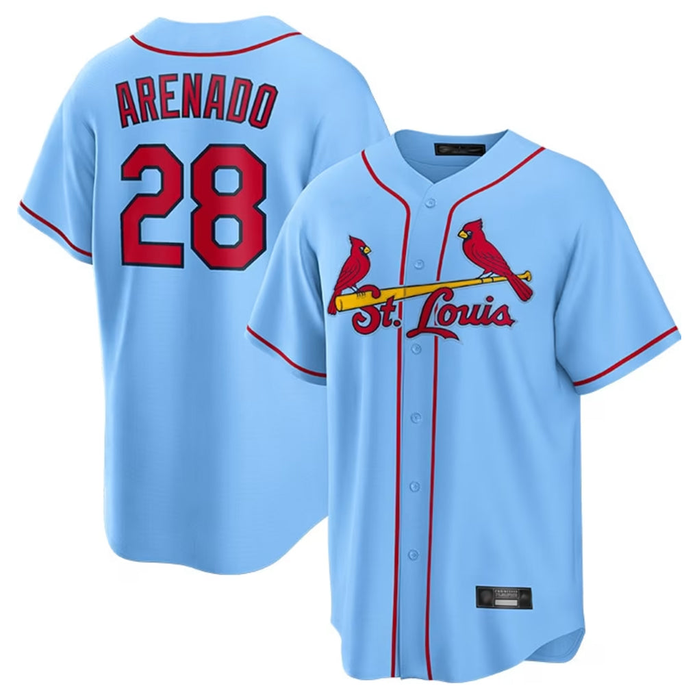 Ldoa St. Louis Cardinals #28 Nolan Arenado Player Light Blue Home Game Stitched Jerseys