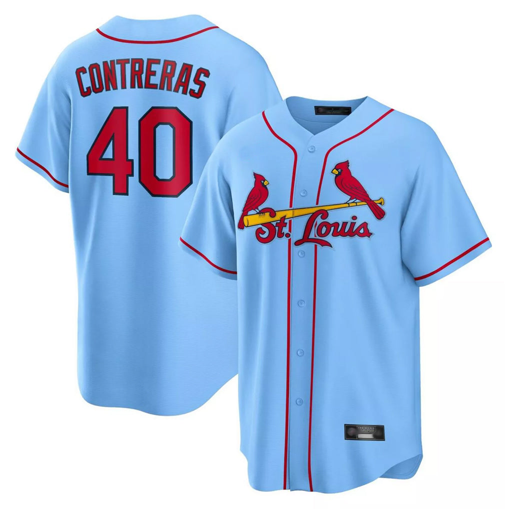 Ldoa St. Louis Cardinals #40 Willson Contreras Player Light Blue Home Game Stitched Jerseys