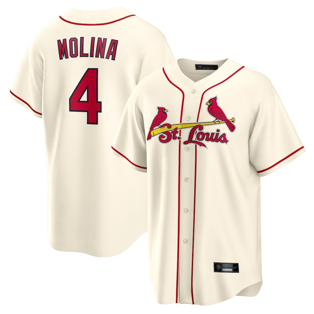 Ldoa St. Louis Cardinals #4 Yadier Molina Player Cream Home Game Stitched Jerseys