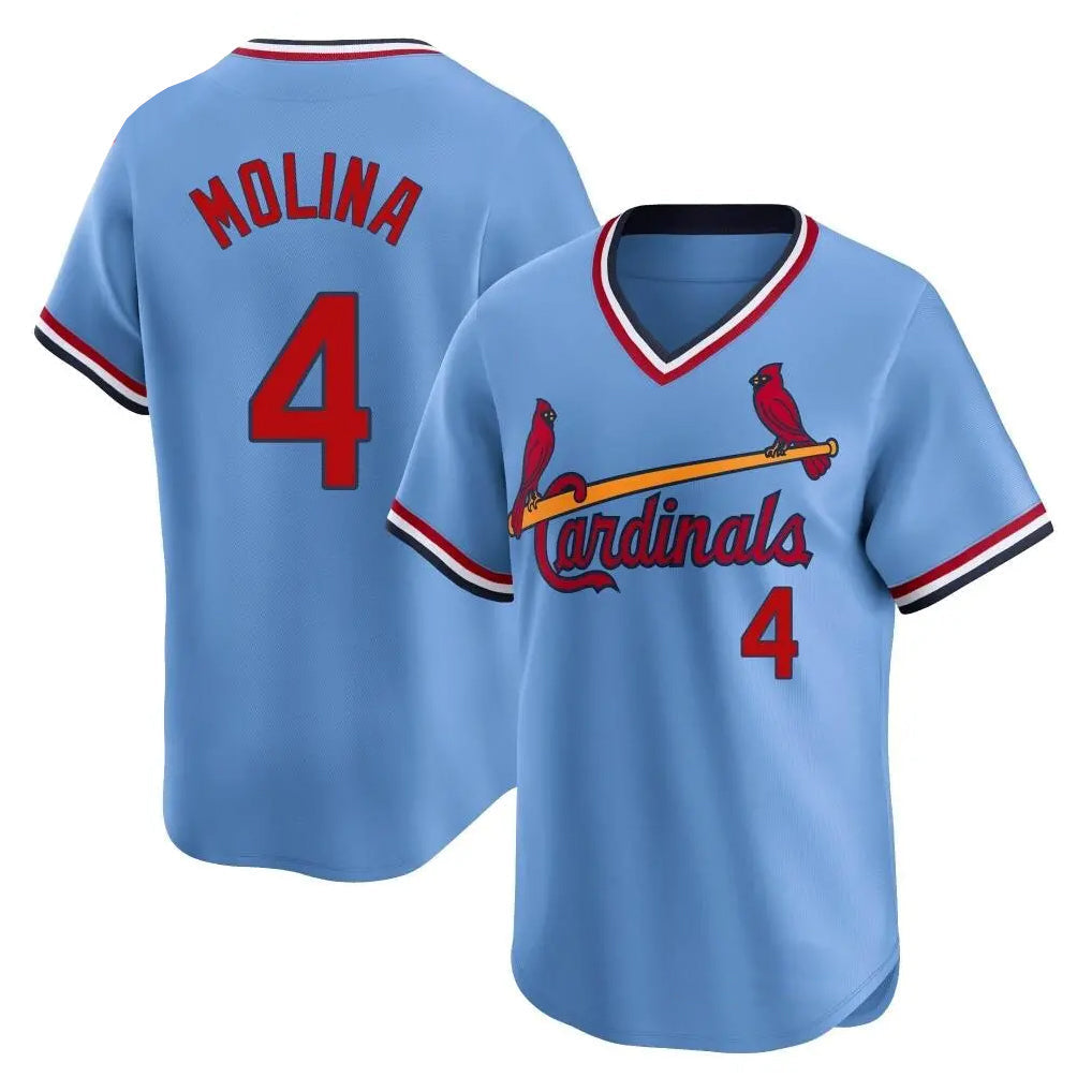 Ldoa St. Louis Cardinals #4 Yadier Molina Player Light Blue City Connect Home T-shirt Stitched Jerseys