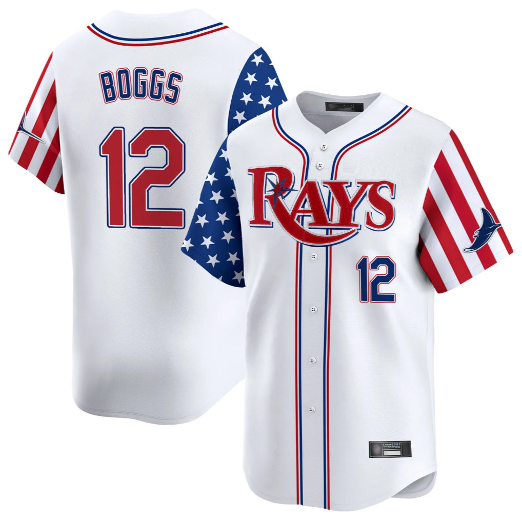 Ldoa TB.Rays #12 Wade Boggs Player White 2025 Independence Day Vapor Premier Limited Stitched Jerseys