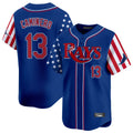 Ldoa TB.Rays #13 Junior Caminero Player Royal 2025 Independence Day Vapor Premier Limited Stitched Jerseys