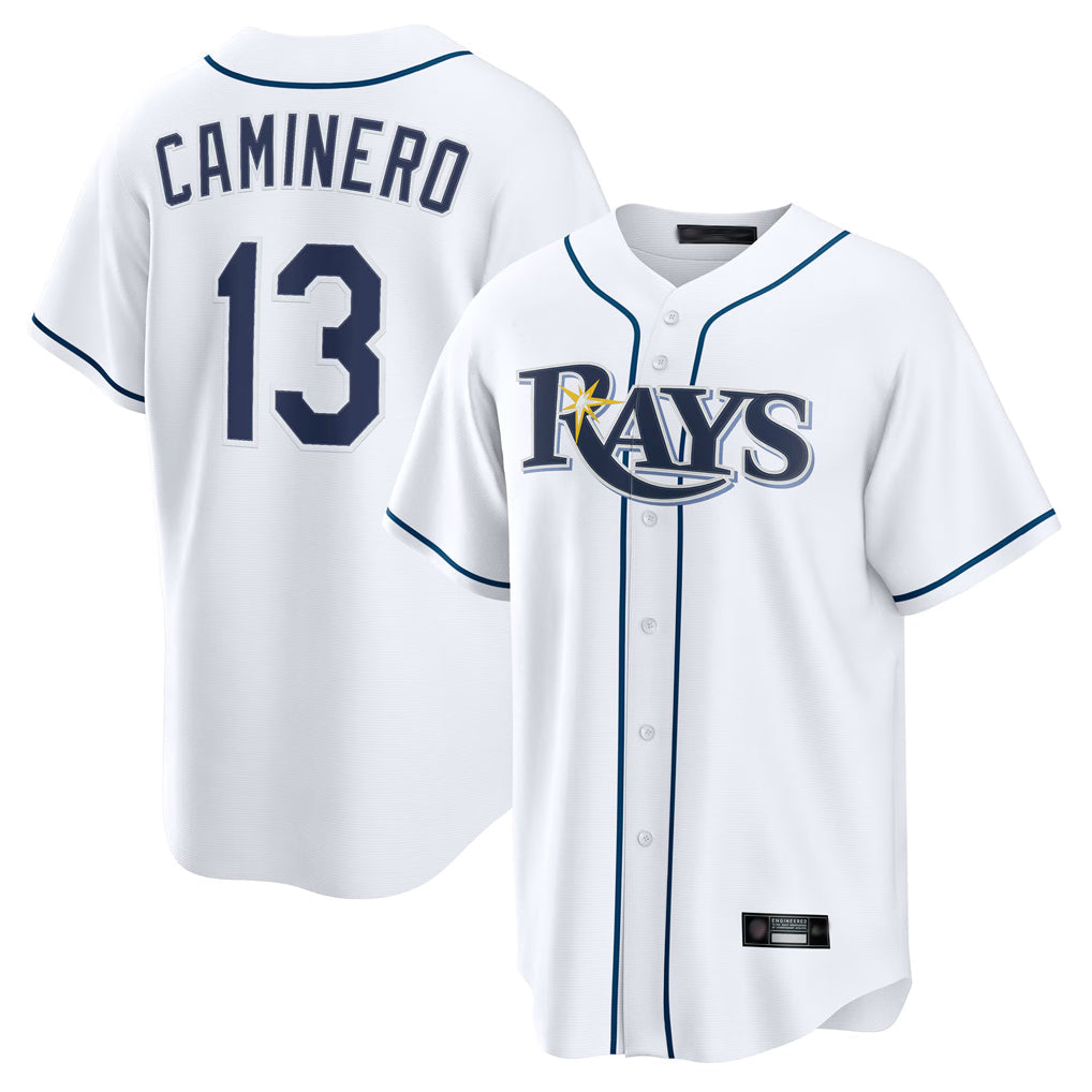 Ldoa TB.Rays #13 Junior Caminero Player White Home Game Stitched Jerseys