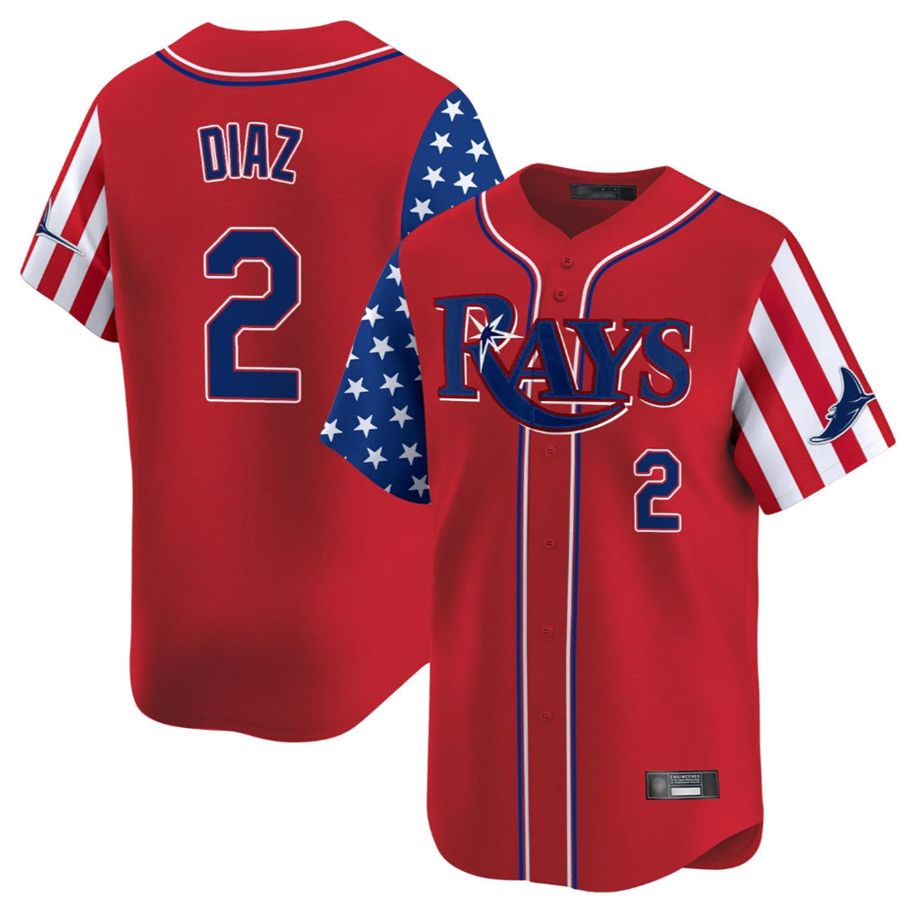 Ldoa TB.Rays #2 Yandy Diaz Player Red 2025 Independence Day Vapor Premier Limited Stitched Jerseys