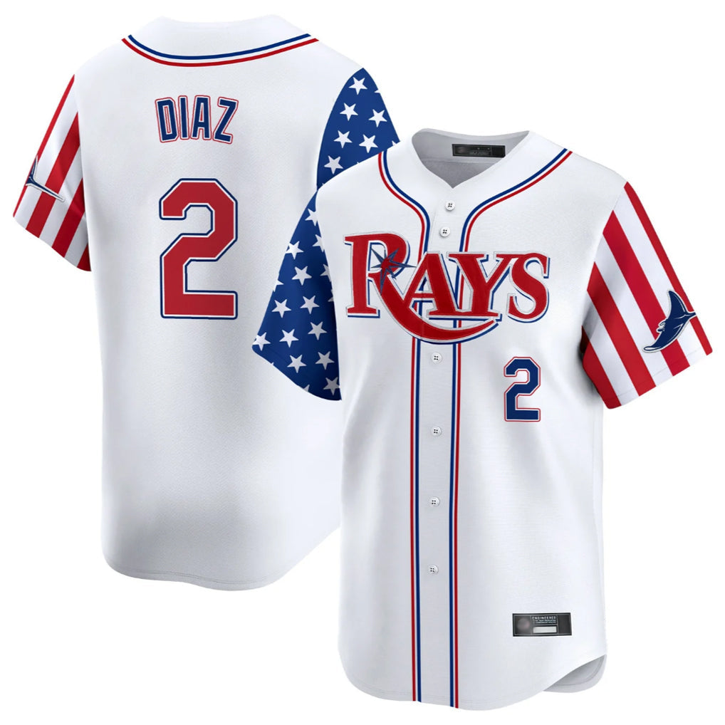 Ldoa TB.Rays #2 Yandy Diaz Player White 2025 Independence Day Vapor Premier Limited Stitched Jerseys
