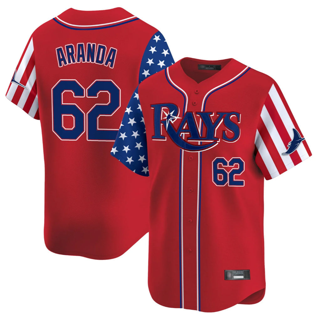 Ldoa TB.Rays #62 Jonathan Aranda Player Red 2025 Independence Day Vapor Premier Limited Stitched Jerseys