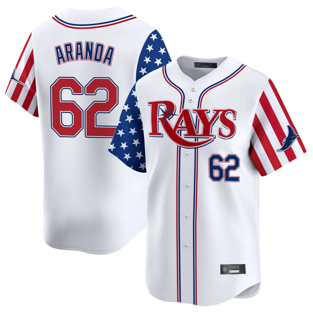 Ldoa TB.Rays #62 Jonathan Aranda Player White 2025 Independence Day Vapor Premier Limited Stitched Jerseys