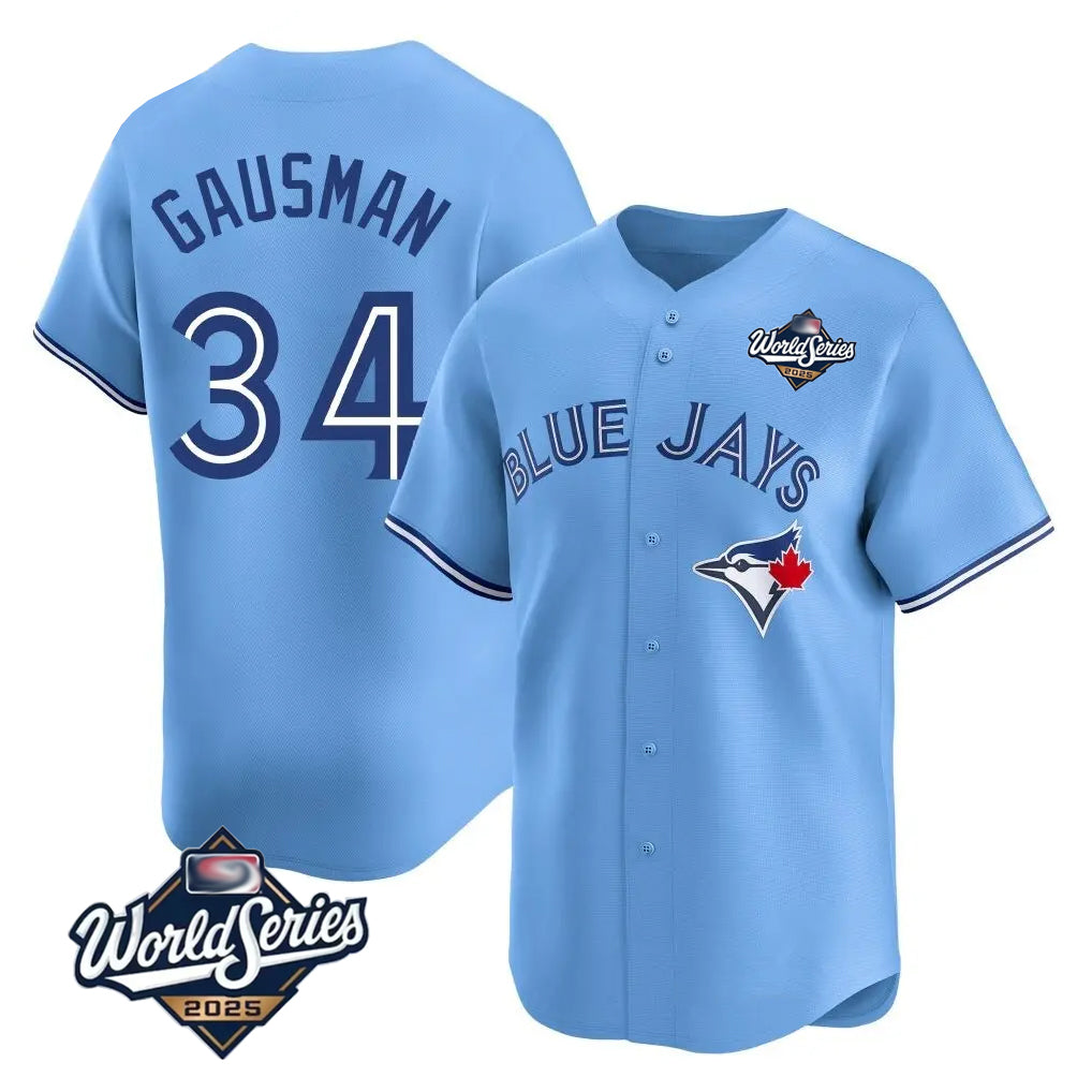 Ldoa T.Blue Jays #34 Kevin Gausman Player Blue 2025 World Series Limited Stitched Jerseys