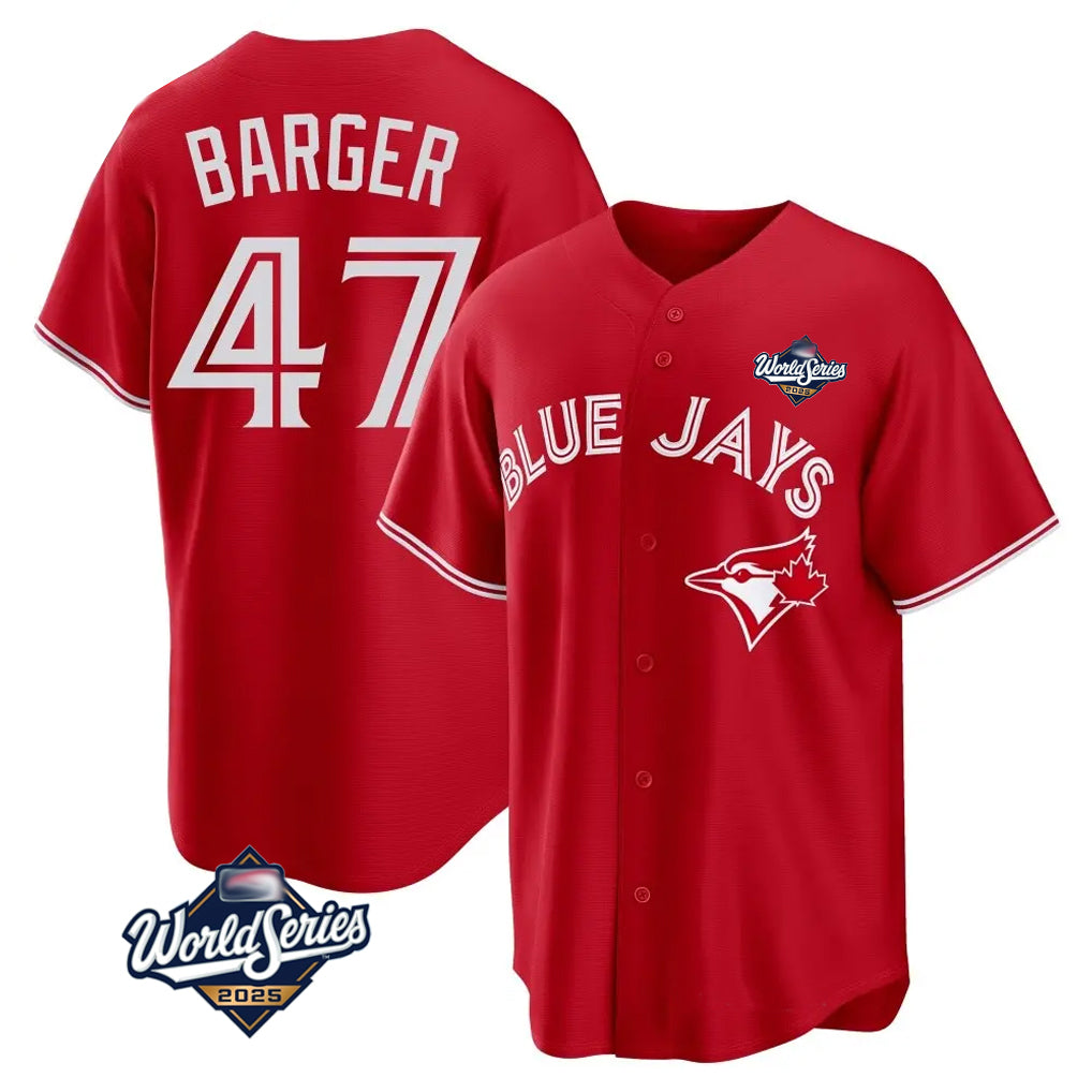 Ldoa T.Blue Jays #47 Addison Barger Player Red 2025 World Series Game Stitched Jerseys