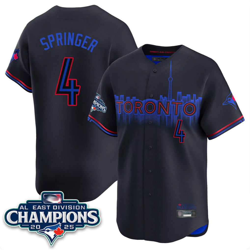 Ldoa T.Blue Jays #4 George Springer Player Black AL East Division City Connect Limited Stitched Jerseys