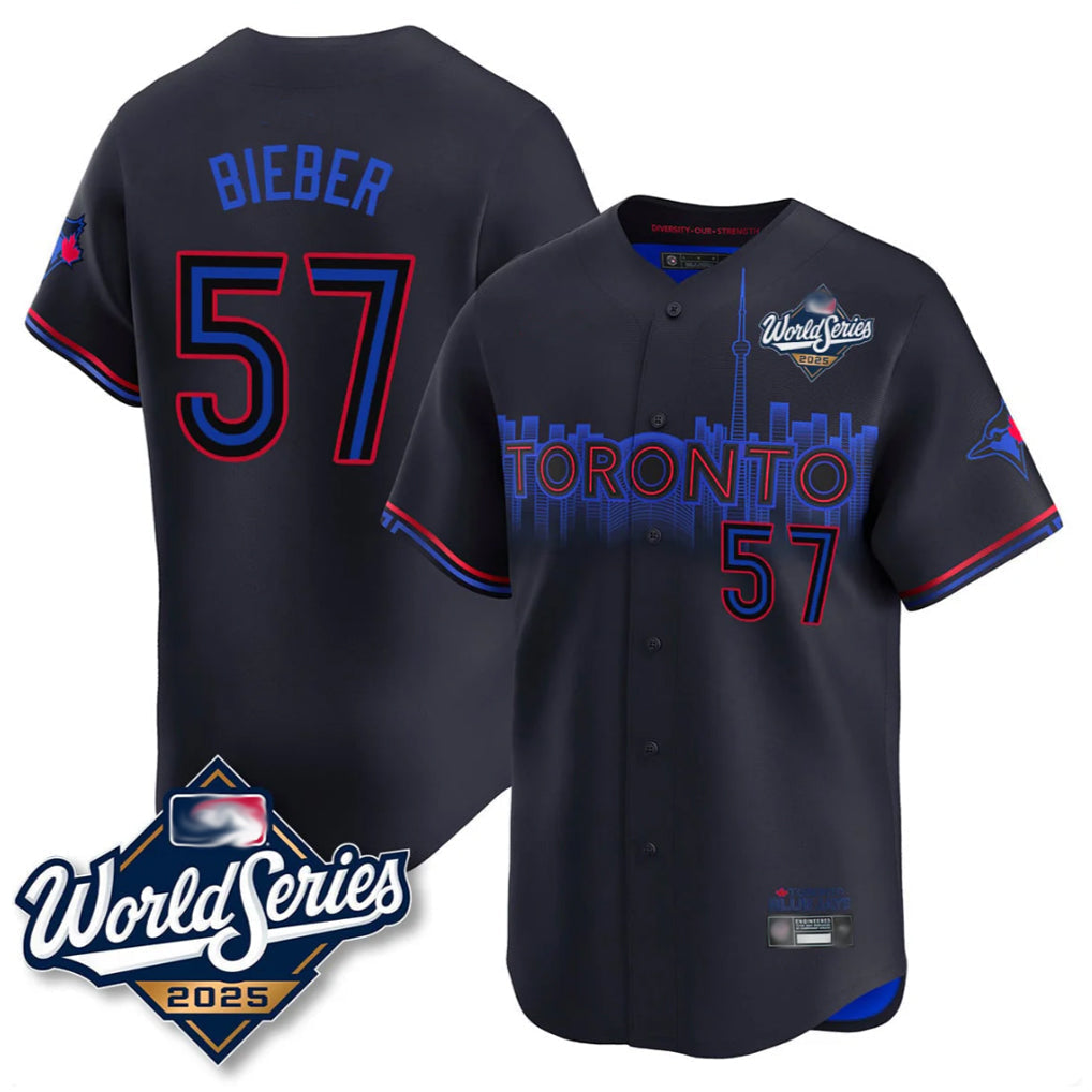 Ldoa T.Blue Jays #57 Shane Bieber Player Black 2025 World Series City Connect All Stitched Jerseys
