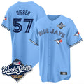 Ldoa T.Blue Jays #57 Shane Bieber Player Blue 2025 World Series All Stitched Jerseys