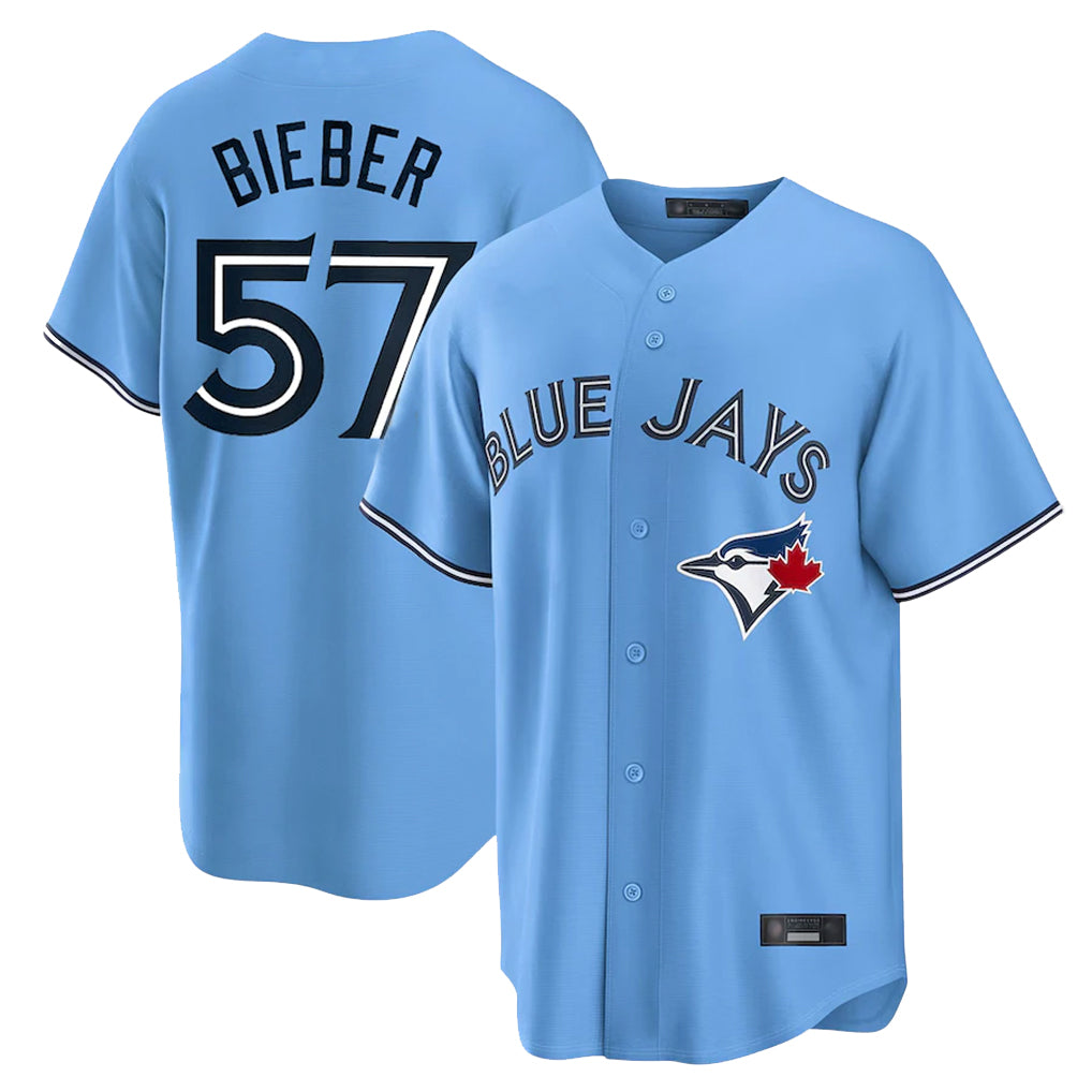Ldoa T.Blue Jays #57 Shane Bieber Player Blue Home Stitched Jerseys