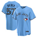 Ldoa T.Blue Jays #57 Shane Bieber Player Blue Home Stitched Jerseys