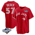 Ldoa T.Blue Jays #57 Shane Bieber Player Red 2025 World Series All Stitched Jerseys