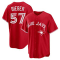 Ldoa T.Blue Jays #57 Shane Bieber Player Red Home Stitched Jerseys