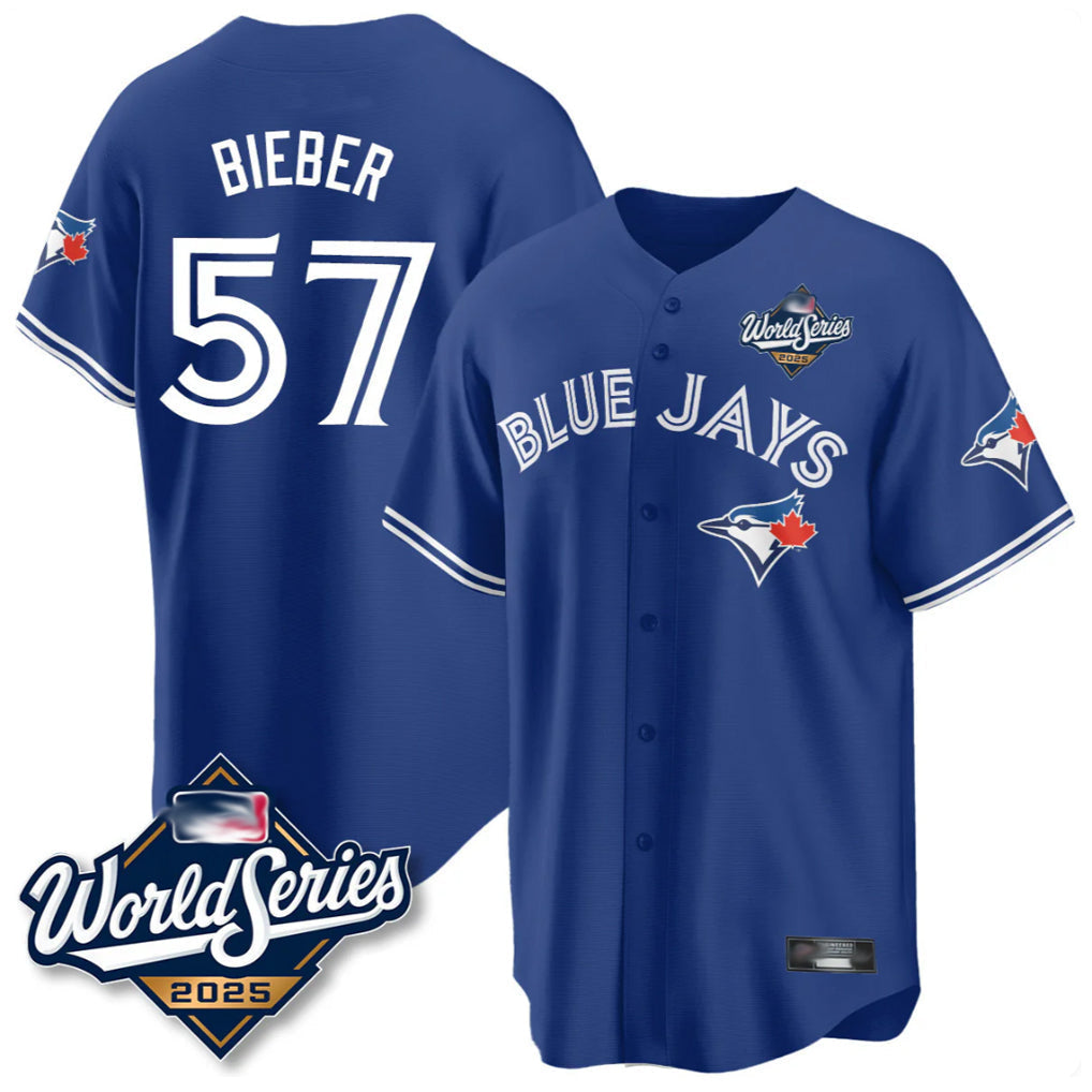 Ldoa T.Blue Jays #57 Shane Bieber Player Royal 2025 World Series All Stitched Jerseys