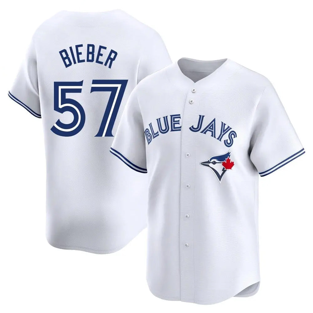 Ldoa T.Blue Jays #57 Shane Bieber Player White Limited Home Stitched Jerseys