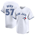 Ldoa T.Blue Jays #57 Shane Bieber Player White Limited Home Stitched Jerseys