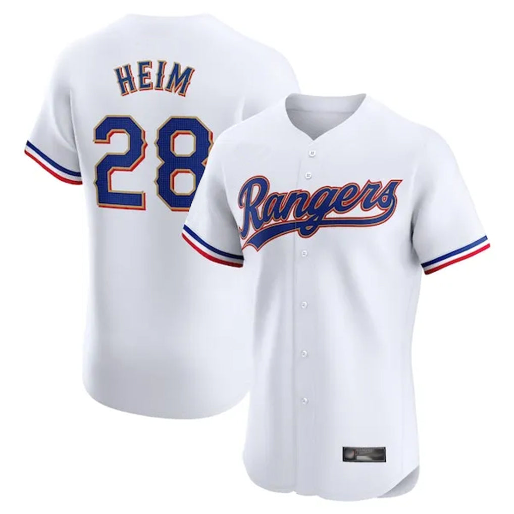 Ldoa T.Rangers #28 Jonah Heim Player White Gold Collection Limited Elite Stitched Jerseys