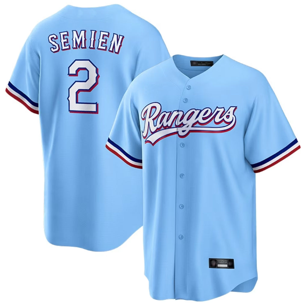 Ldoa T.Rangers #2 Marcus Semien Player Light Blue Replica Game Stitched Jerseys