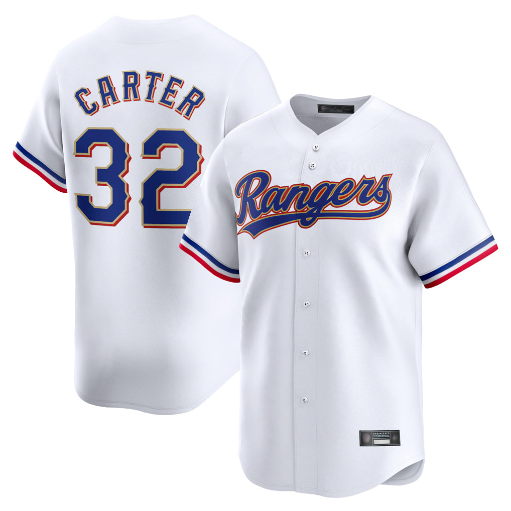 Ldoa T.Rangers #32 Evan Carter Player Gold Collection Limited Edition White Stitched Jerseys