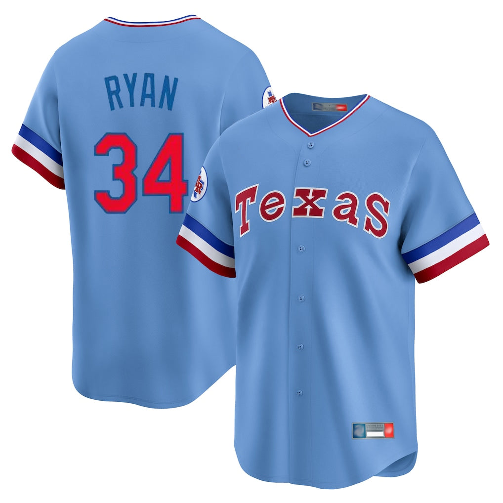 Ldoa T.Rangers #34 Nolan Ryan Player Light Blue Cooperstown Collection Limited Stitched Jerseys