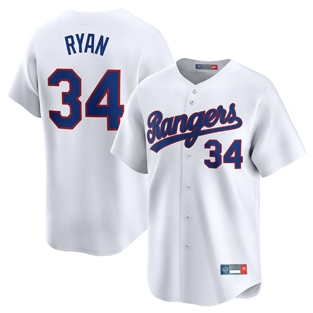 Ldoa T.Rangers #34 Nolan Ryan Player White Home Limited Stitched Jerseys