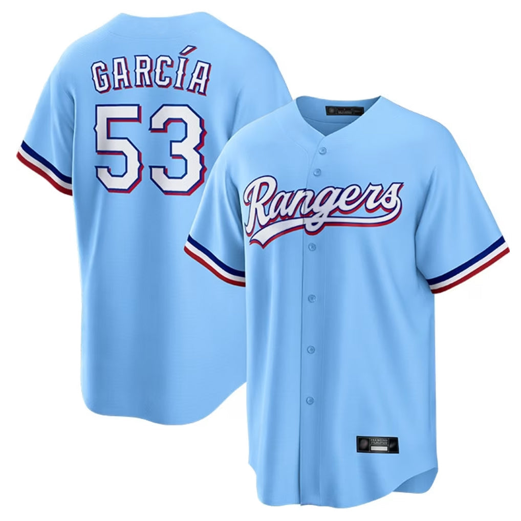 Ldoa T.Rangers #53 Adolis Garcia Player Light Blue Home Game Stitched Jerseys