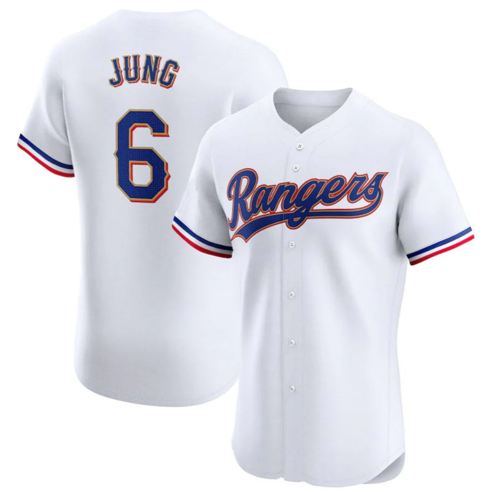 Ldoa T.Rangers #6 Josh Jung Player Gold Collection Elite Limited White Stitched Jerseys