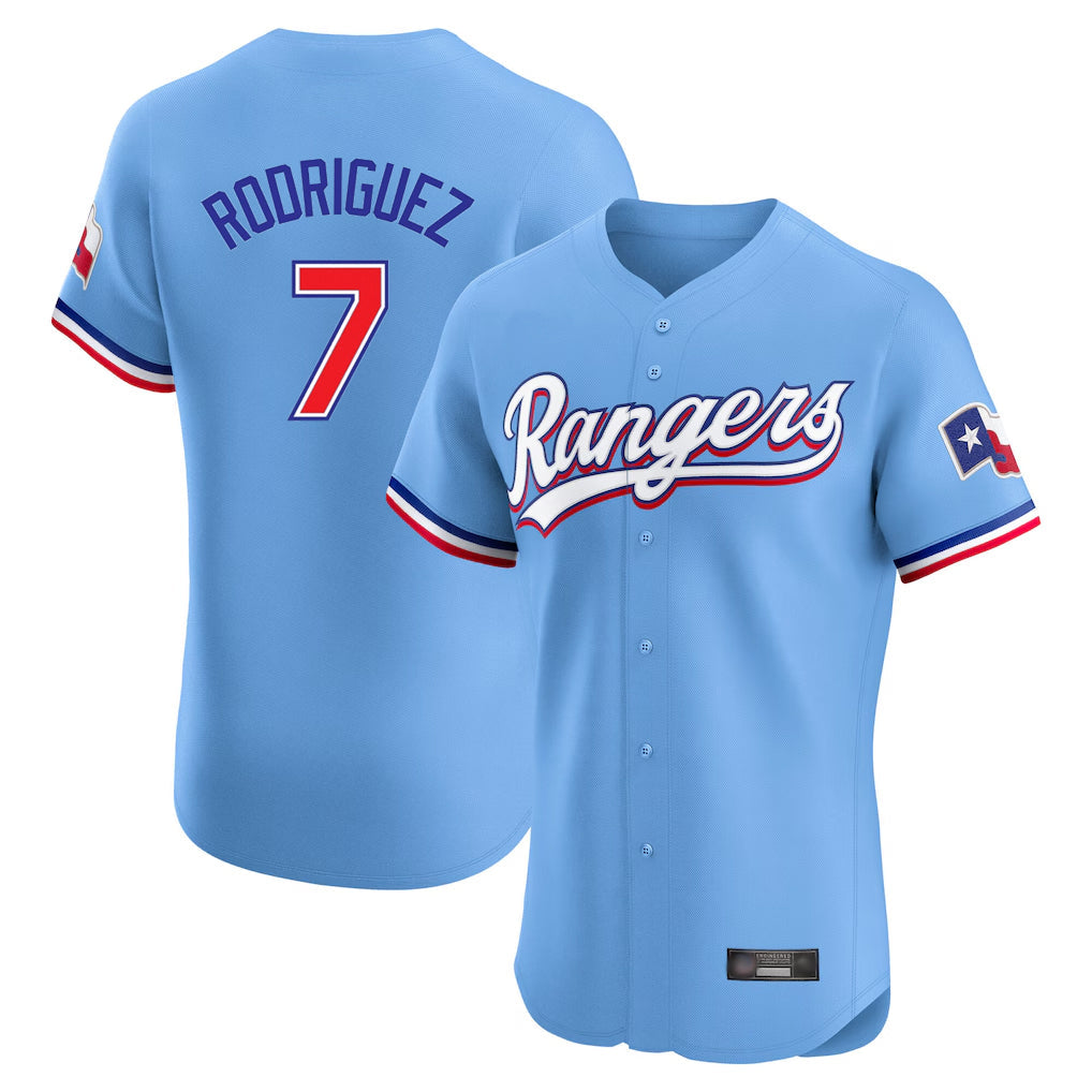 Ldoa T.Rangers #7 Ivan Rodriguez Player Light Blue Limited Home Elite Stitched Jerseys