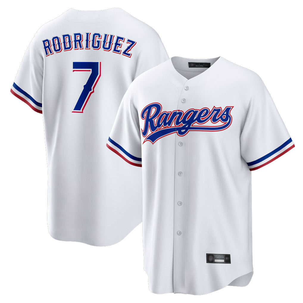 Ldoa T.Rangers #7 Ivan Rodriguez Player White Home Game Stitched Jerseys