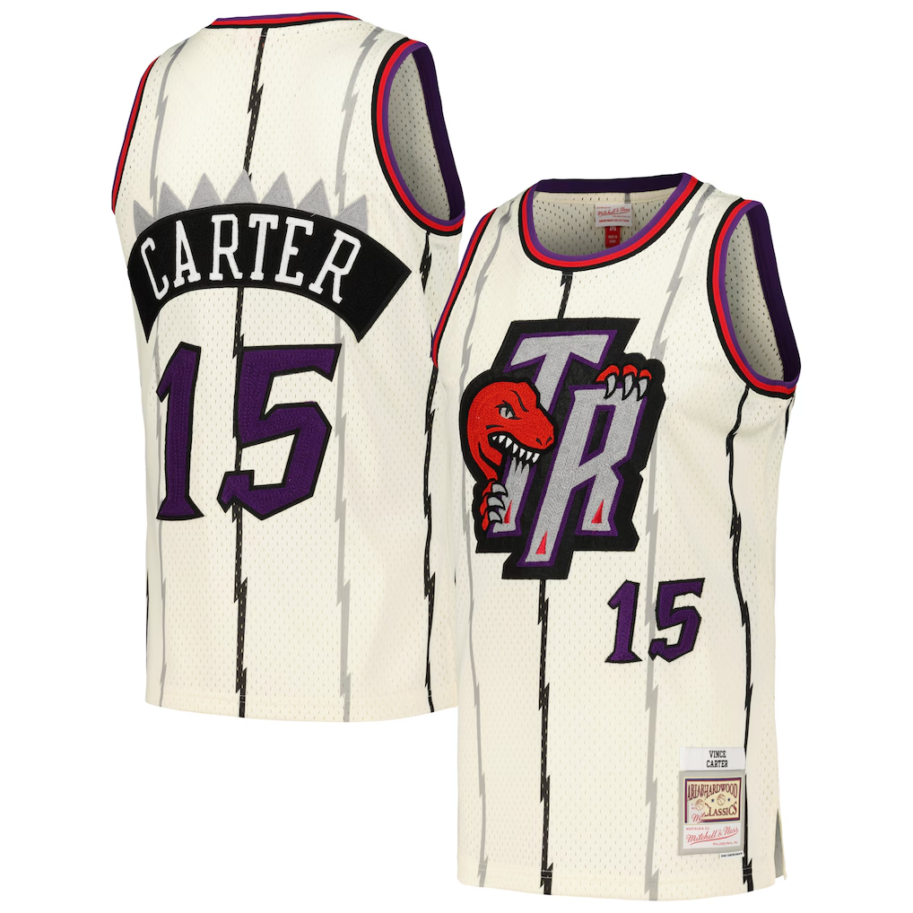 Ldoa T.Raptors #15 Vince Carter Mitchell & Ness Cream Chainstitch Swingman Jerseys